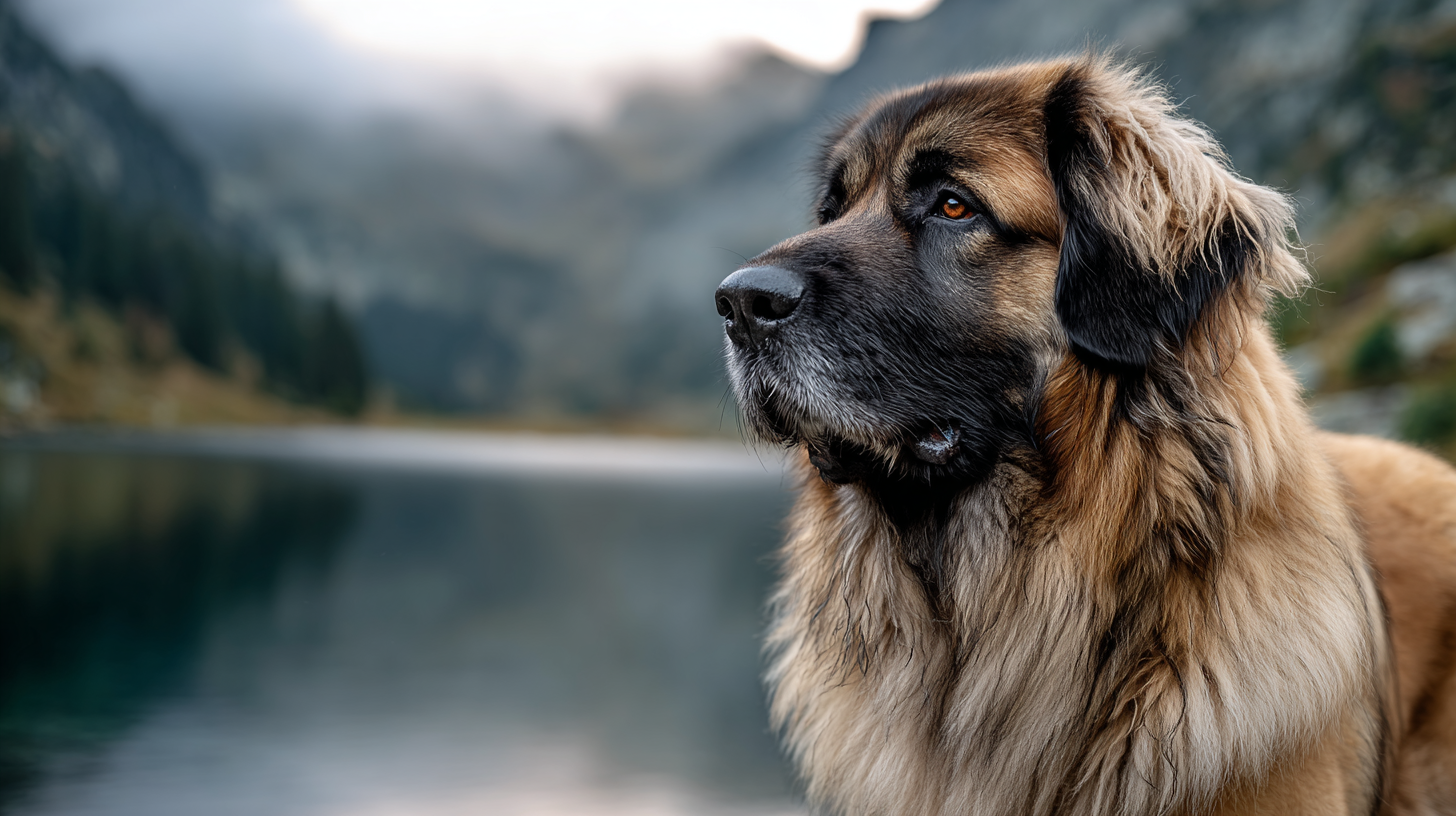 Illustrated Leonberger dog in a mountain setting